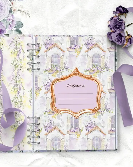 Arquivo Kit 11 Capas e Miolo Pautado Coleção Lilás e Flores