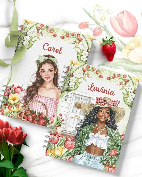 Arquivo Kit 11 Capas e Miolo Pautado Flores e Morangos