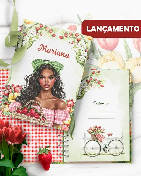 Arquivo Kit 11 Capas e Miolo Pautado Flores e Morangos