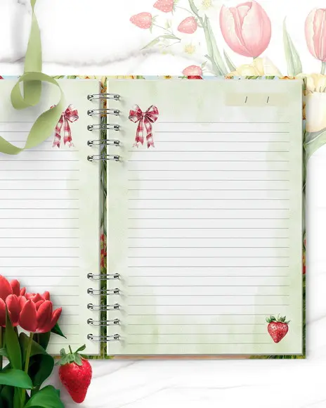 Arquivo Kit 11 Capas e Miolo Pautado Flores e Morangos