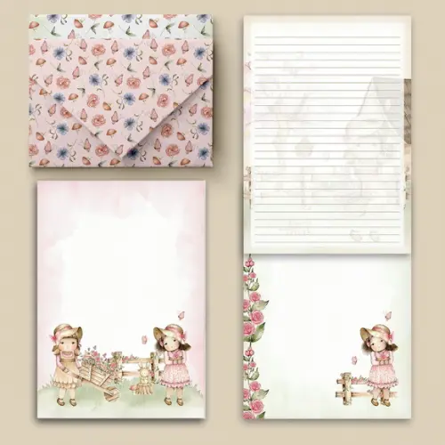 Arquivo Kit 11 Envelopes e 12 Papéis de Carta Doce Infância