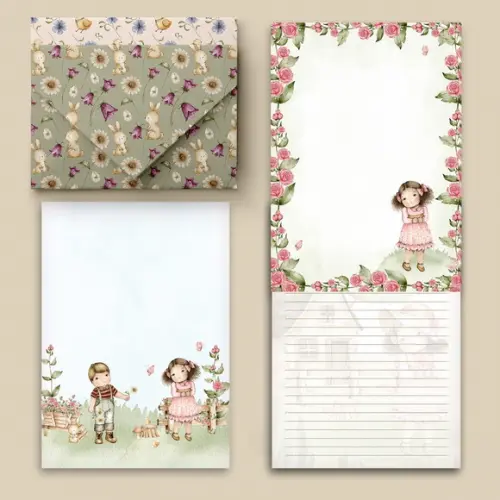 Arquivo Kit 11 Envelopes e 12 Papéis de Carta Doce Infância