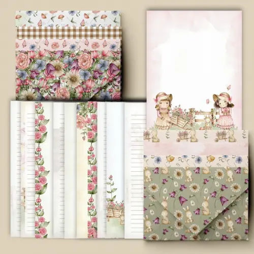Arquivo Kit 11 Envelopes e 12 Papéis de Carta Doce Infância