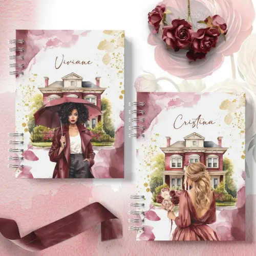 Arquivo Kit 16 Capas e Miolo Pautado Coleção Primavera Bordô