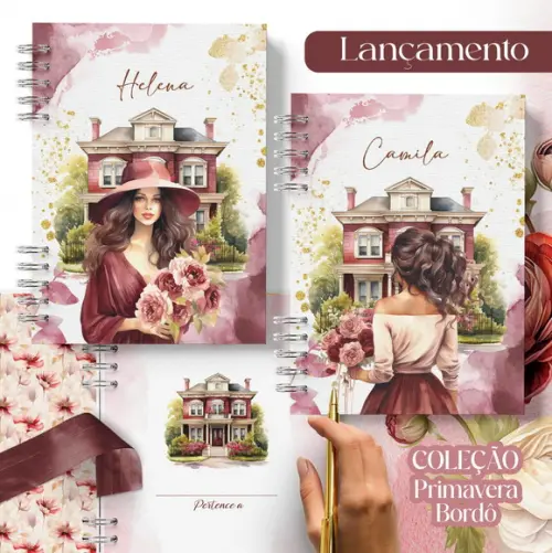Arquivo Kit 16 Capas e Miolo Pautado Coleção Primavera Bordô