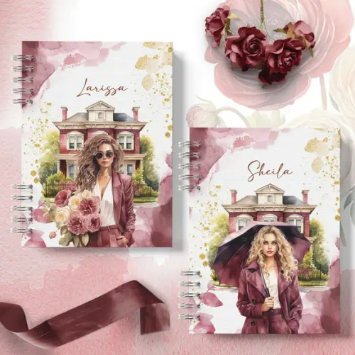 Arquivo Kit 16 Capas e Miolo Pautado Coleção Primavera Bordô