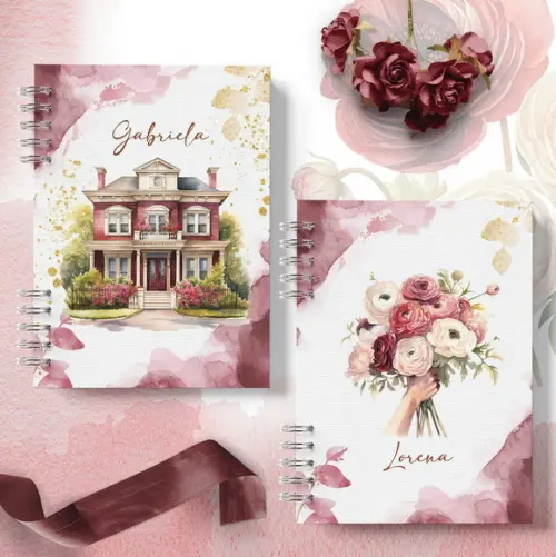 Arquivo Kit 16 Capas e Miolo Pautado Coleção Primavera Bordô