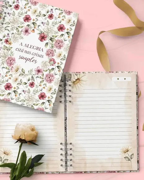 Arquivo Kit 5 Capas, 5 Miolos Pautado Coleção Flores e Cores