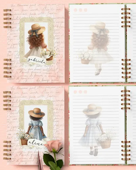 Arquivo Kit 6 Capas e 6 Miolos Decorados Doce Menina