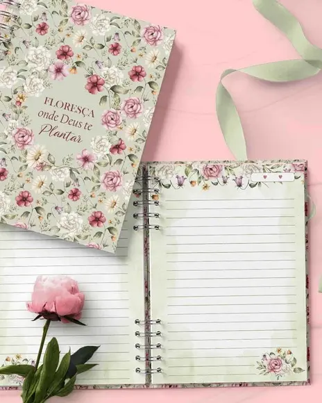 Arquivo Kit 5 Capas, 5 Miolos Pautado Coleção Flores e Cores