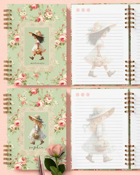 Arquivo Kit 6 Capas e 6 Miolos Decorados Doce Menina