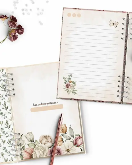 Arquivo Kit 7 Capas e Miolo Pautado Coleção Floral Romântico