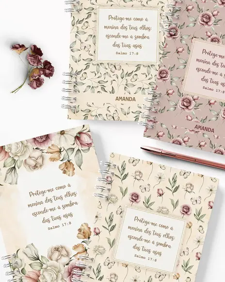 Arquivo Kit 7 Capas e Miolo Pautado Coleção Floral Romântico