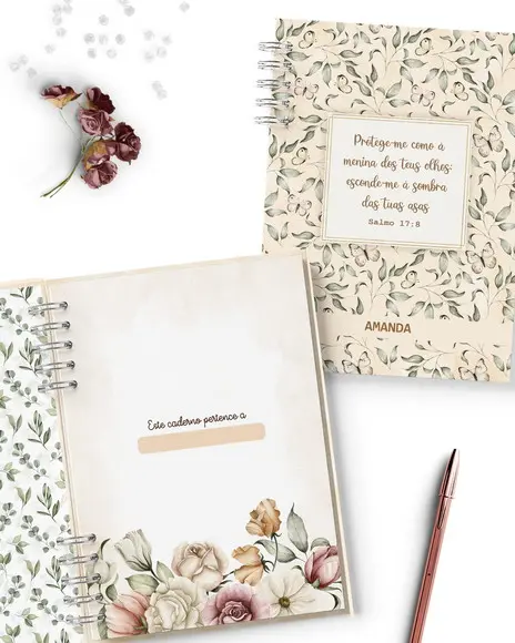 Arquivo Kit 7 Capas e Miolo Pautado Coleção Floral Romântico