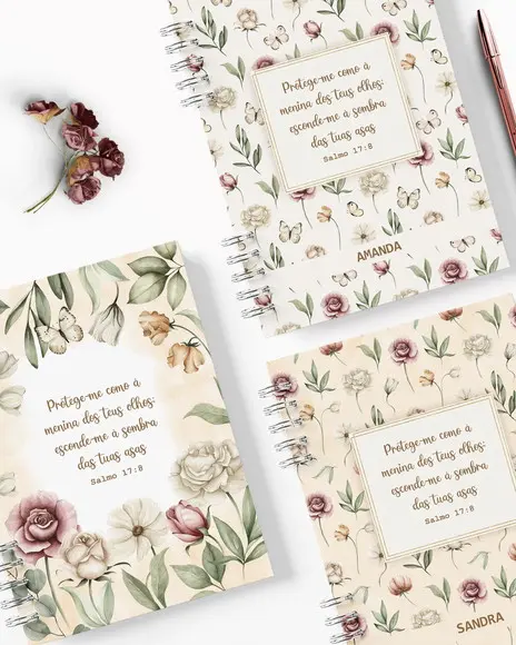 Arquivo Kit 7 Capas e Miolo Pautado Coleção Floral Romântico