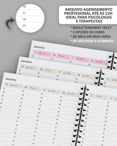 Arquivo Kit Agendamento Semanal 2026 Tamanho 18×27 até 22h