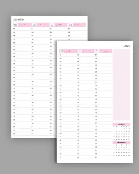 Arquivo Kit Agendamento Semanal 2026 Tamanho 18×27 até 22h