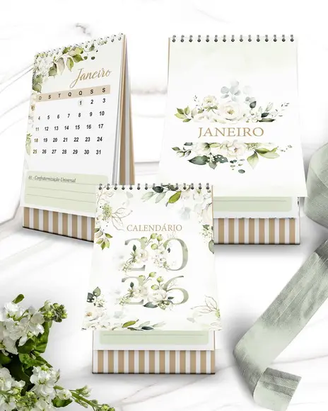 Arquivo Kit Calendários de Mesa 2026 Coleção Rosas Branca