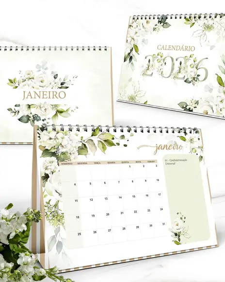 Arquivo Kit Calendários de Mesa 2026 Coleção Rosas Branca