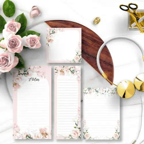 Arquivo Kit Desk Planners e Bloquinhos Coleção Floral Rosa