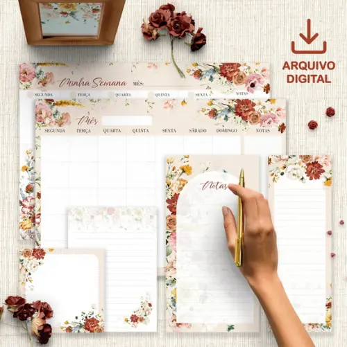 Arquivo Kit Desk Planners e Bloquinhos Coleção Garden