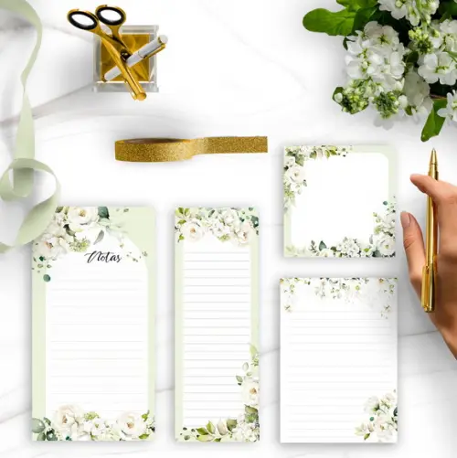 Arquivo Kit Desk Planners e Bloquinhos Coleção Rosas Brancas