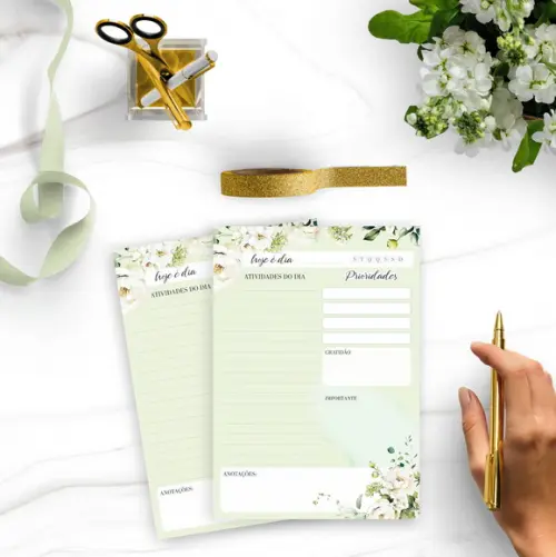 Arquivo Kit Desk Planners e Bloquinhos Coleção Rosas Brancas