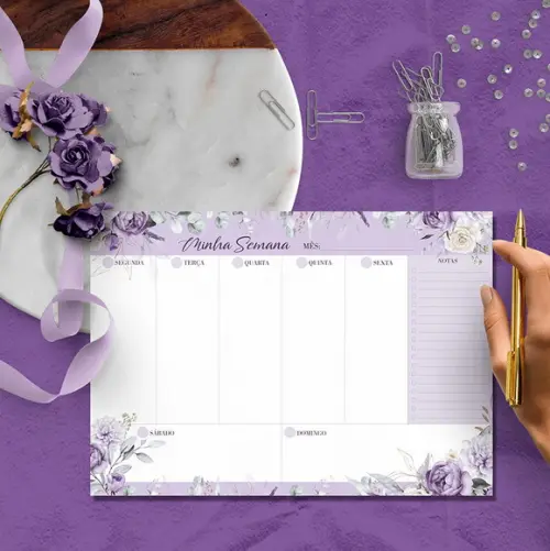 Arquivo Kit Desk Planners e Bloquinhos Coleção Violeta