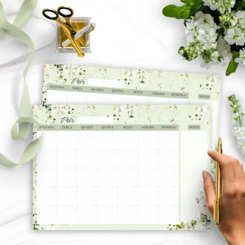 Arquivo Kit Desk Planners e Bloquinhos Coleção Rosas Brancas