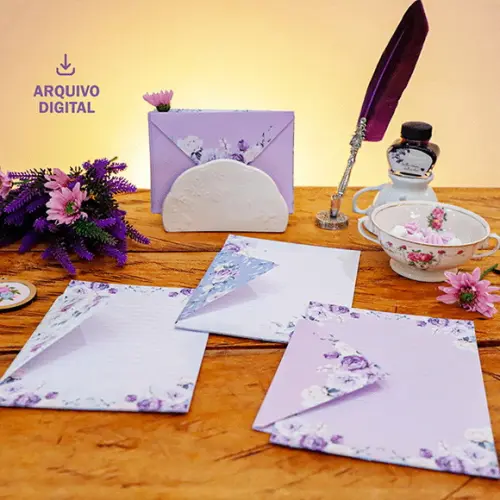 Arquivo Kit Envelopes e Papel de Carta Coleção Violeta