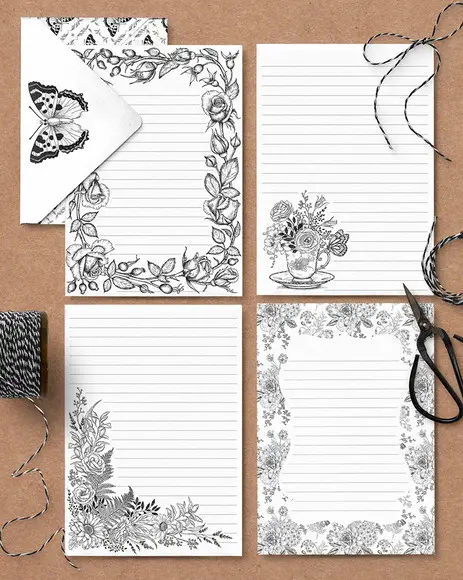 Arquivo Papel de Carta Envelope e Cartões Coleção Botanical