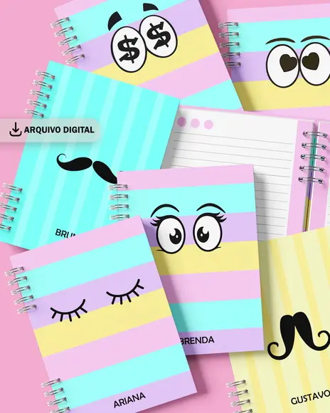 Combo 10 Capas e 4 Miolos Caderno Coleção Carinhas