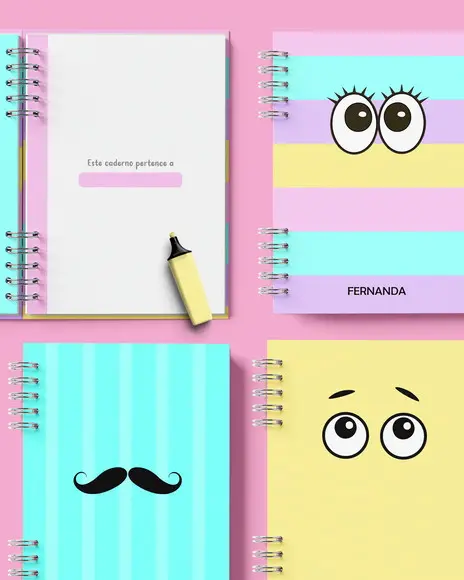 Combo 10 Capas e 4 Miolos Caderno Coleção Carinhas