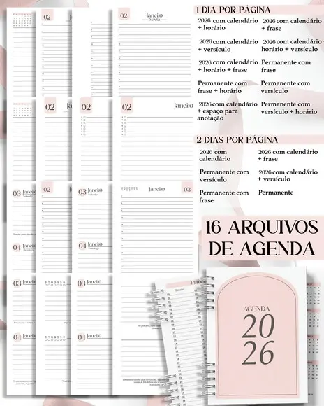 Combo 16 Agendas Femininas Neutras Permanente e 2026