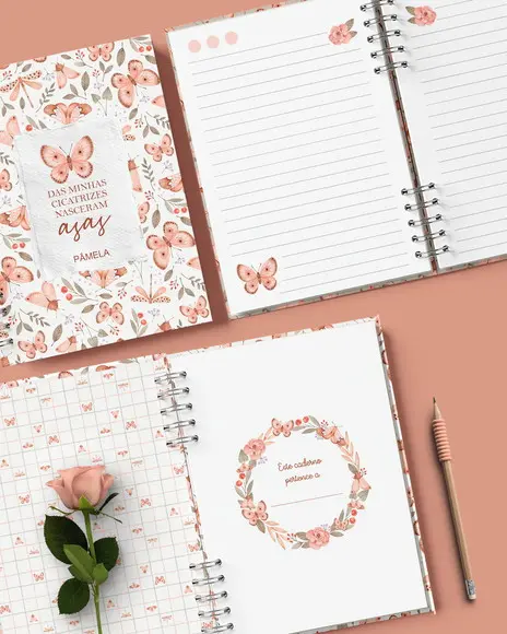 Combo 6 Capas e 3 Miolos Caderno Jardim de Borboletas