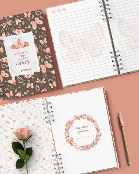 Combo 6 Capas e 3 Miolos Caderno Jardim de Borboletas