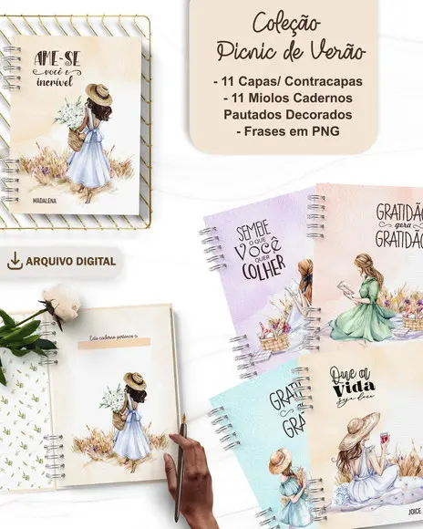 Combo Arquivos 11 Capas + 11 Miolos Decorados Coleção Picnic