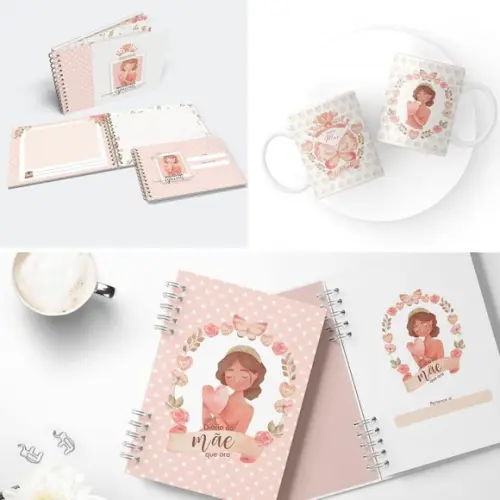 Combo Dia das Mães 14 Arquivos Álbum Caderno Receitas Caneca