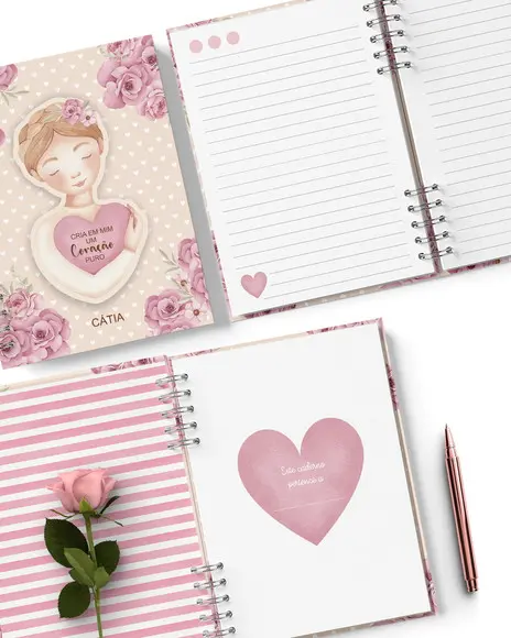 Kit 6 Capas e Miolo Decorado Caderno Jardim de Rosas