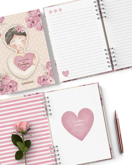 Kit 6 Capas e Miolo Decorado Caderno Jardim de Rosas