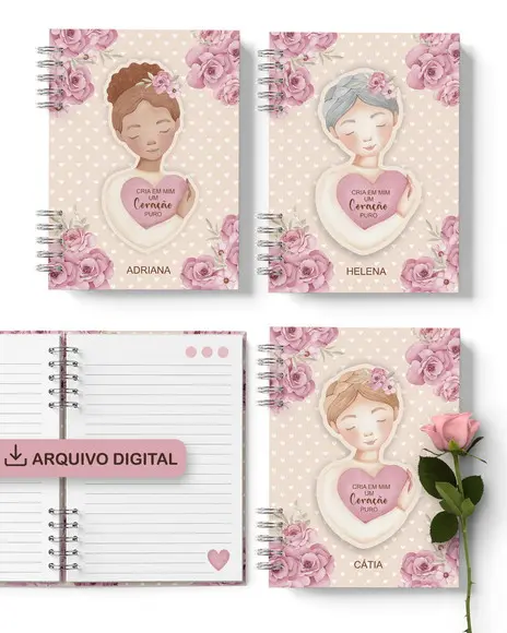 Kit 6 Capas e Miolo Decorado Caderno Jardim de Rosas