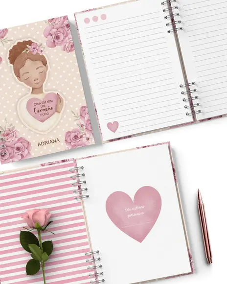 Kit 6 Capas e Miolo Decorado Caderno Jardim de Rosas