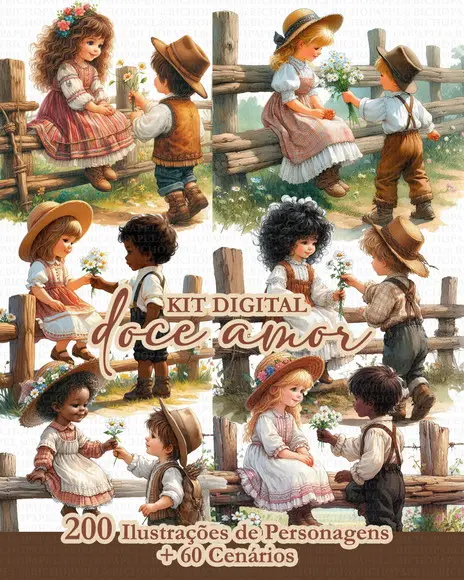 Kit Digital 200 Ilustrações Doce Amor