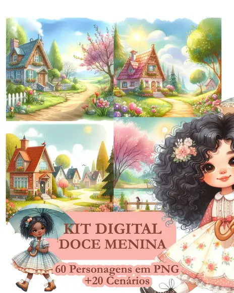 Kit Digital Ilustrações Doce Menina