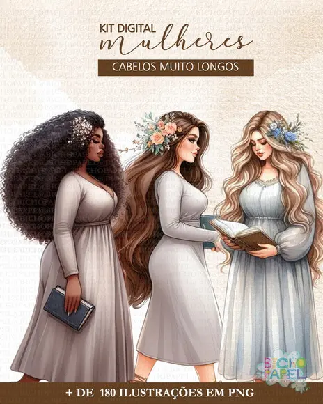 Kit Digital Mulheres Cabelos Muito Longos