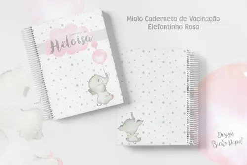 Miolo Caderneta de Vacina Menina Elefantinho Rosa