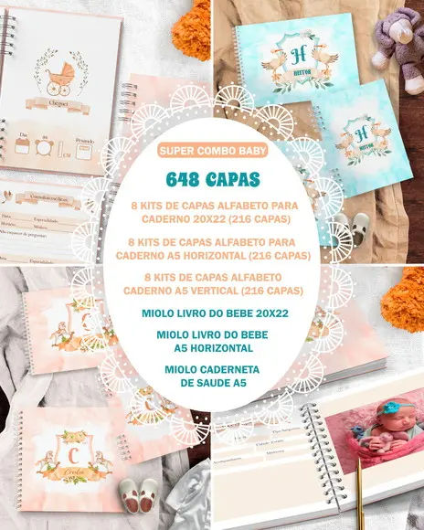 Super Combo Arquivo 648 Capas Livro Bebê Caderneta Saúde