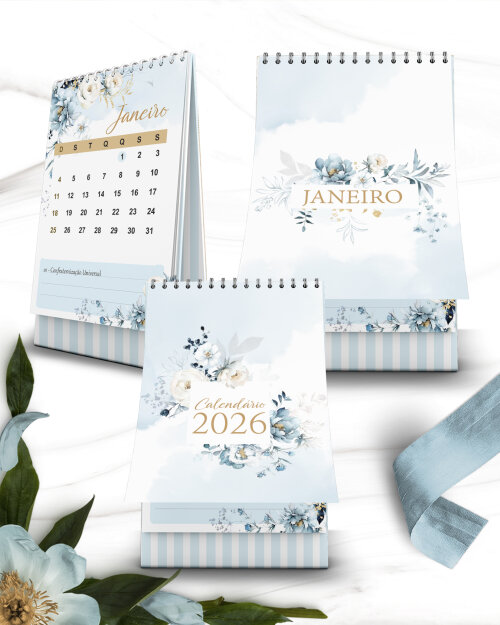 Arquivo Digital Kit Calendários 2026 Coleção Floral Azul