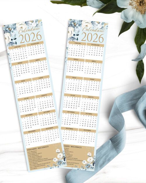 Arquivo Digital Kit Calendários 2026 Coleção Floral Azul