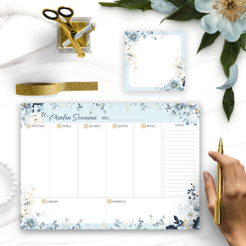 Arquivo Kit Desk Planners e Bloquinhos Coleção Floral Azul